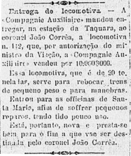 trem Entrega de Locomotiva na Estação Taquara em 1917